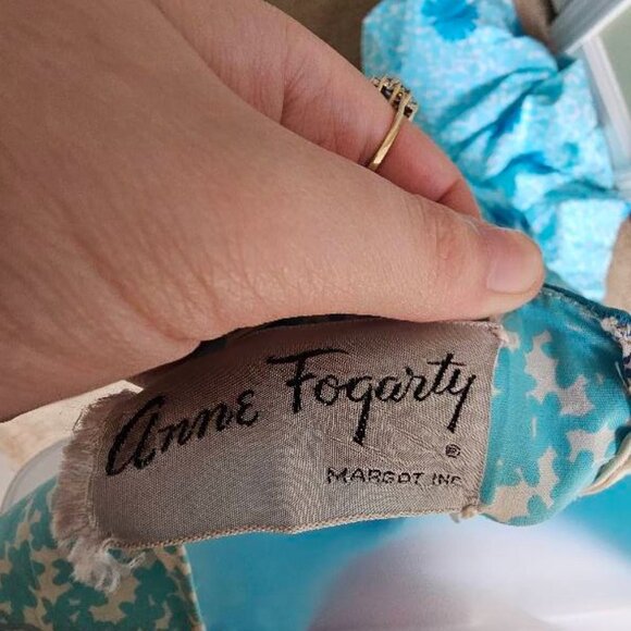 Vintage Anne Fogarty 50's Blue & White Floral Midi Dress - Picture 9 of 9